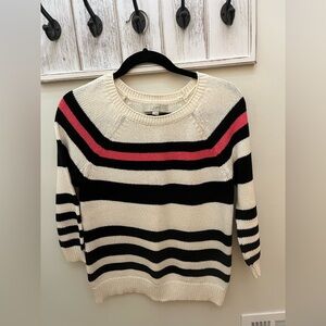 LOFT Ivory Textured Striped Knit Pullover, Size S